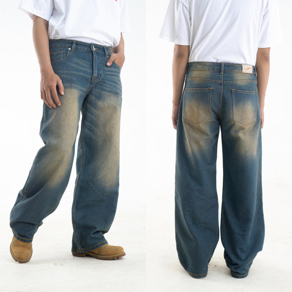 Yojuz Baggy Wash - Dusty Blue - Celana Jeans