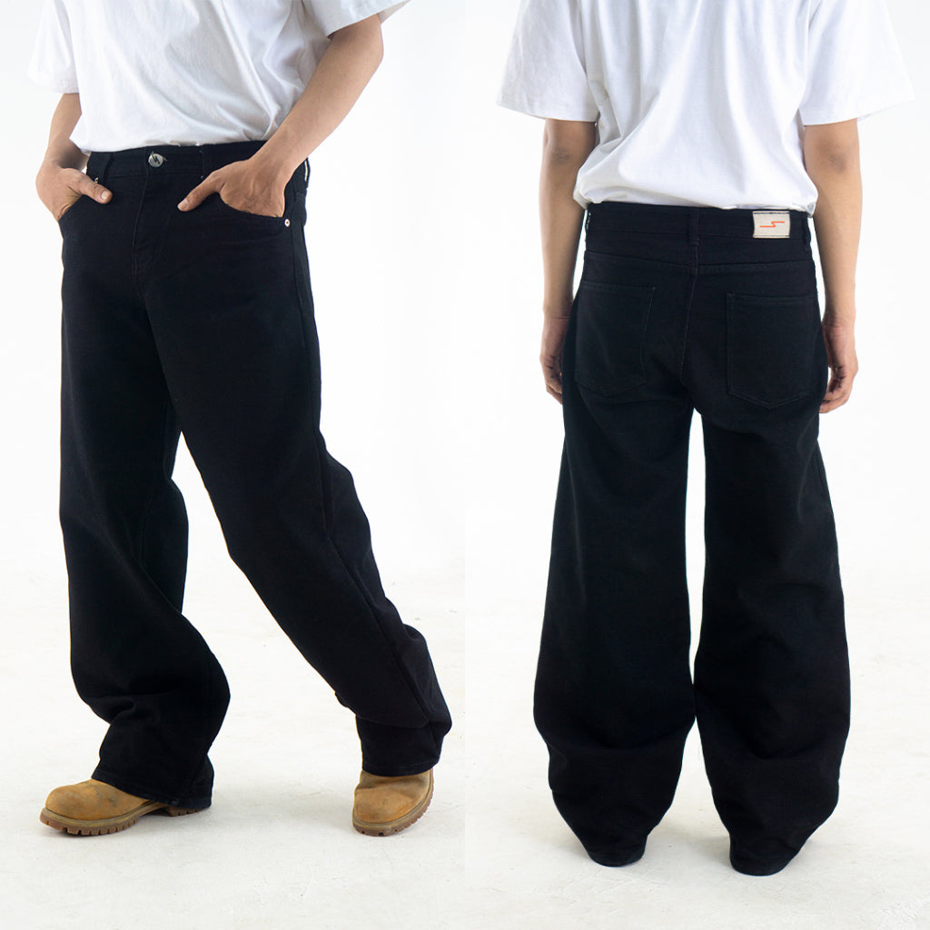Yojuz Baggy Basic - Pure Black - Celana Jeans