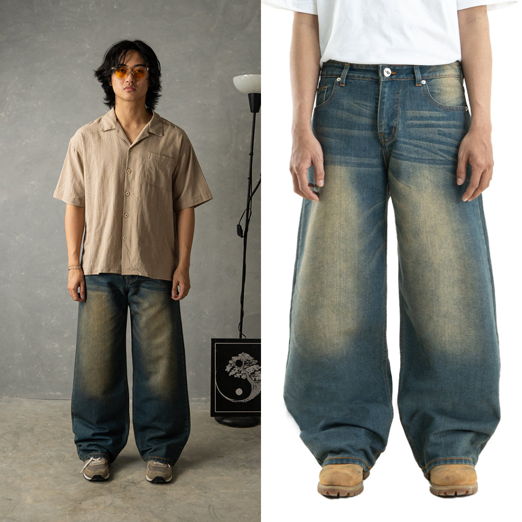 Yojuz Baggy Wash - Dusty Blue - Celana Jeans