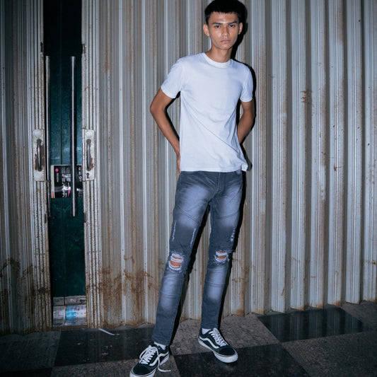 Skinny Biker Smoke Grey Jeans