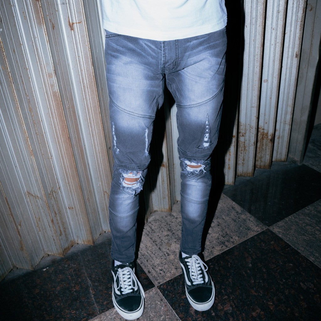 Skinny Biker Smoke Grey Jeans