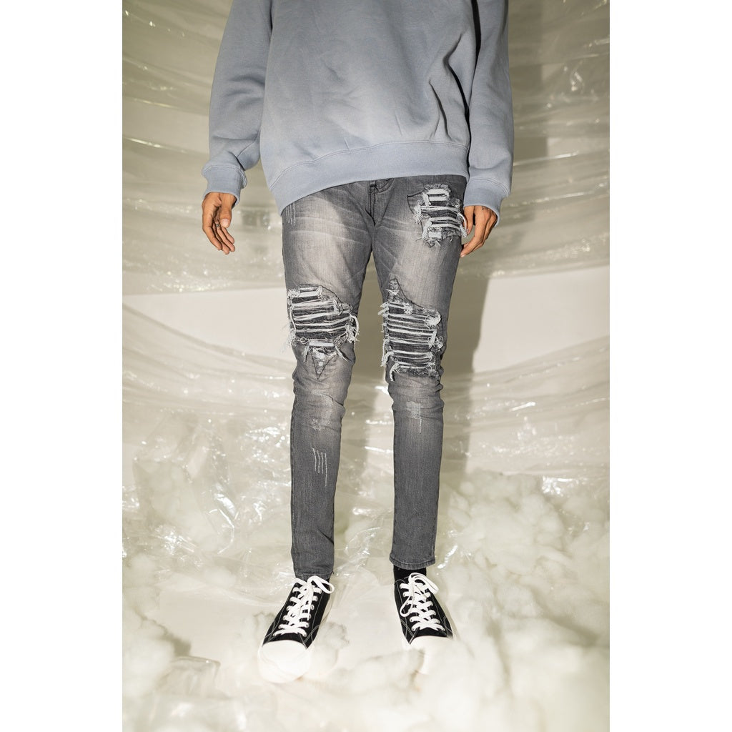 YOJUZ Y2 Light Grey Biker Jeans
