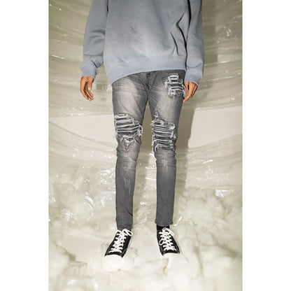 YOJUZ Y2 Light Grey Biker Jeans